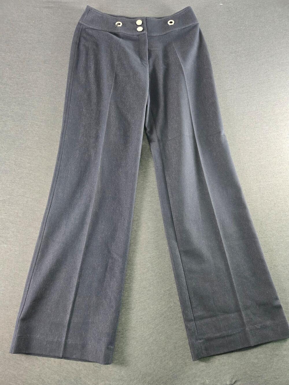 Paris Paris Pants Womens 6 Blue Wide Leg Denim Button Front Dressy Office
